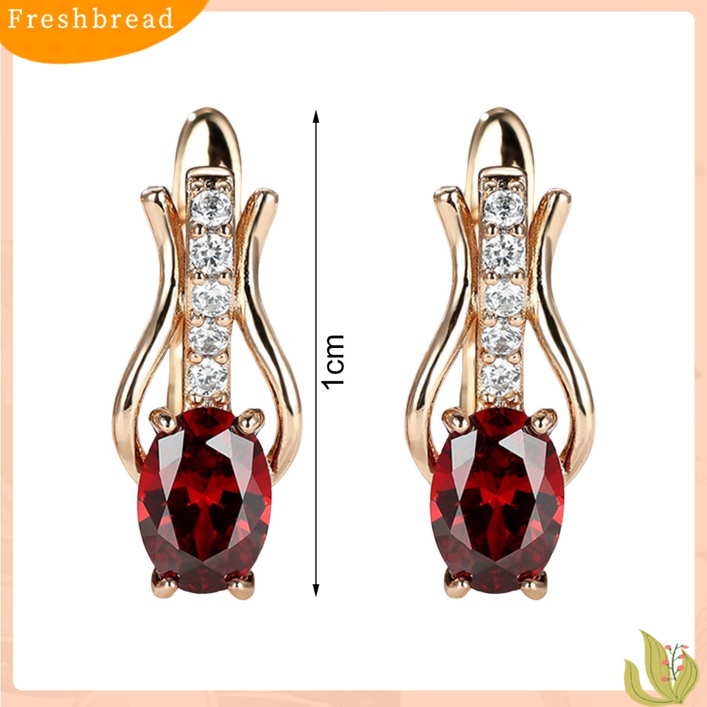 &lt; Freshbread &gt; 1pasang Drop Earrings Oval Potong Batu Permata Imitasi Temperamen Shiny Cubic Zirconia Tergabung Hadiah Wanita Mewah Menjuntai Anting Perhiasan Pernikahan