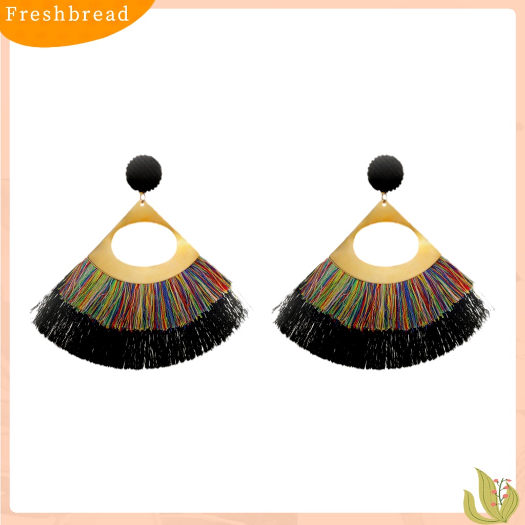 &lt; Freshbread &gt; 1pasang Perhiasan Anting Hias Bohemian Bergigi Rumbai Drop Earrings Untuk Kehidupan Sehari-Hari