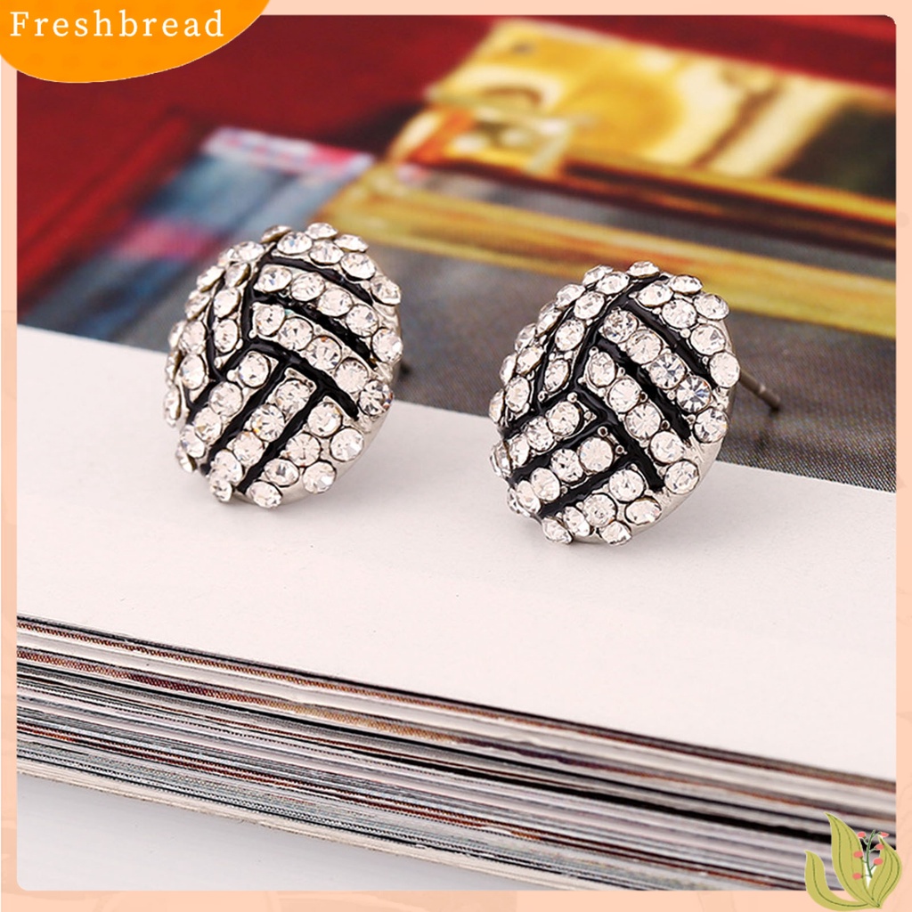 &lt; Freshbread &gt; 1pasang Anting Tusuk Bola Berlian Imitasi Perhiasan Lucu Fashion Penampilan Ear Studs Untuk Pakaian Sehari-Hari