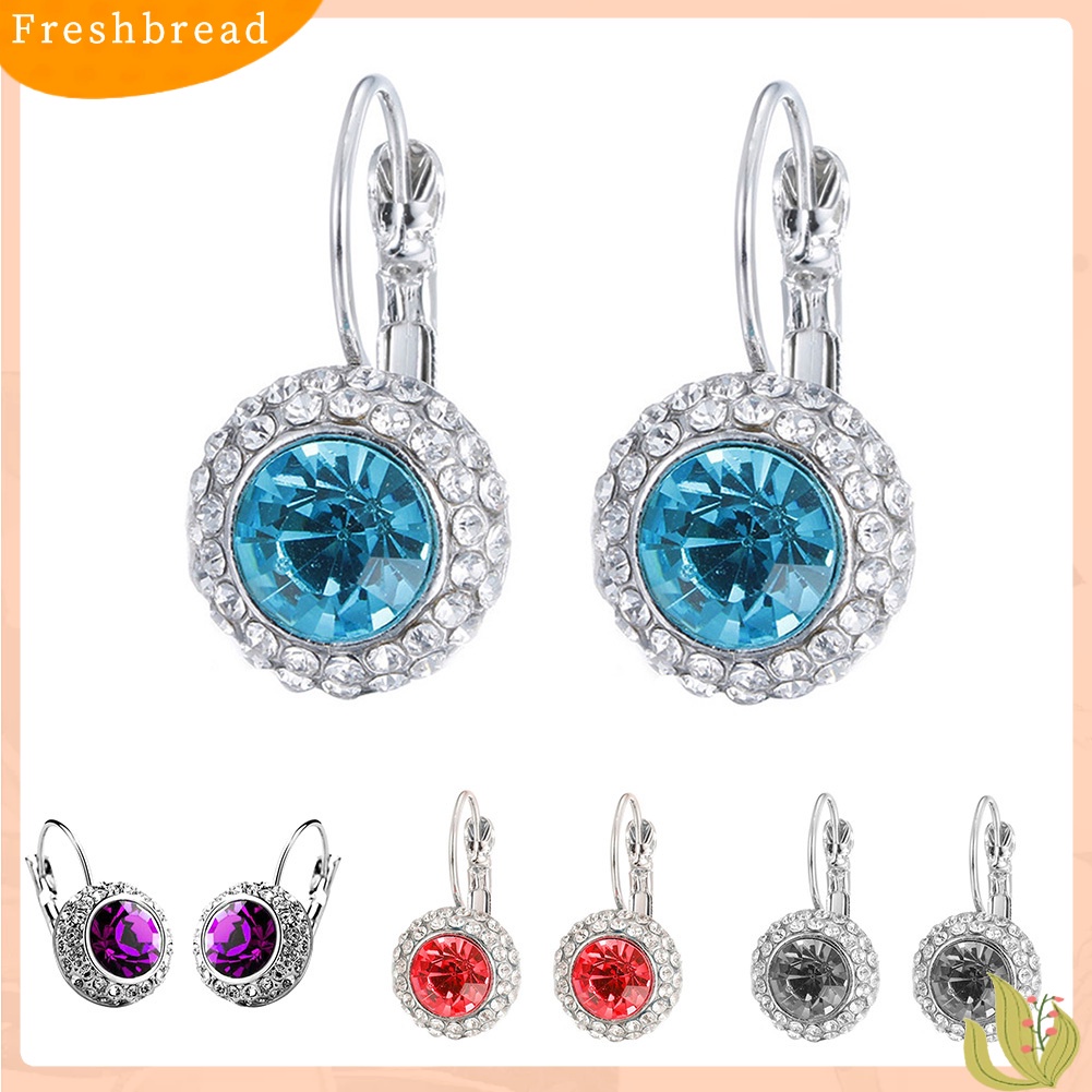 < Freshbread > Wanita Elegan Berlian Imitasi Hias Bulat Menjuntai Leverback Earrings Perhiasan Hadiah