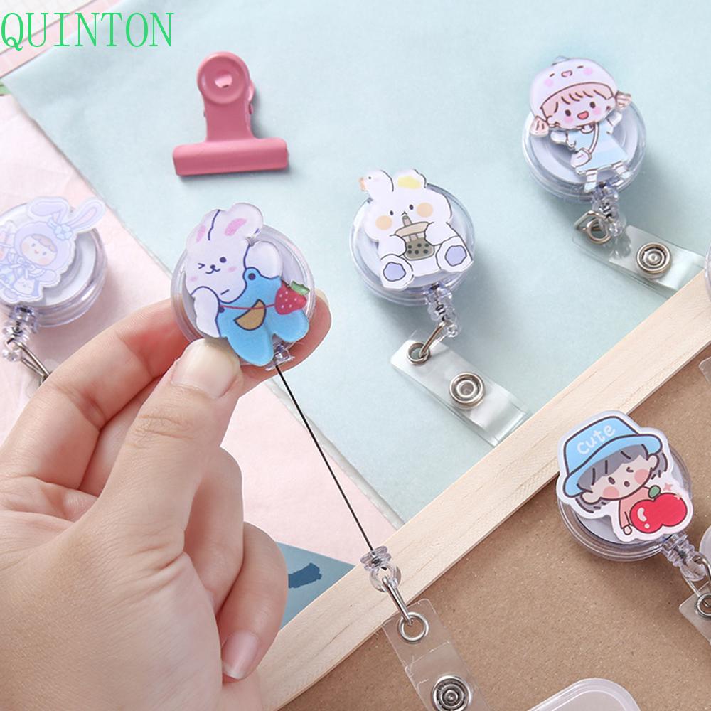 QUINTON Student Badge Clip Cartoon Work Permit Clip Retractable Buckle Elastic Easy Pull Buckle Bus Card 1pcs Meal Card Telescopic Buckle ID Card Holder