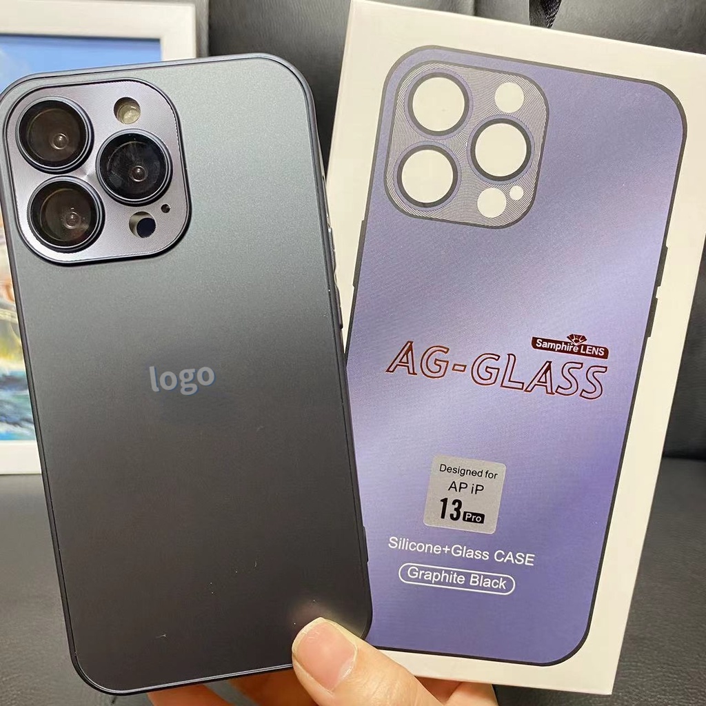 IPHONE Bisnis Graphite Grey AG Frosted Glass Phone Case Untuk Iphone14 13 11 12 Pro Max 14Plus Perlindungan Lensa Casing Belakang