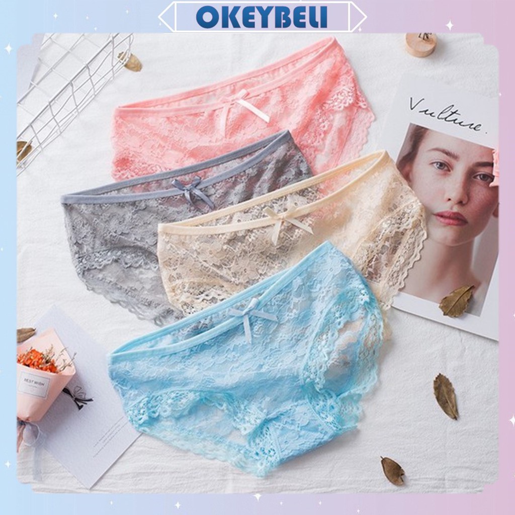 CD brukat Women Bunga Panties Wanita Celana Pakaian sexy polos lace flower cod, CD RENDA, SEMPAK REN