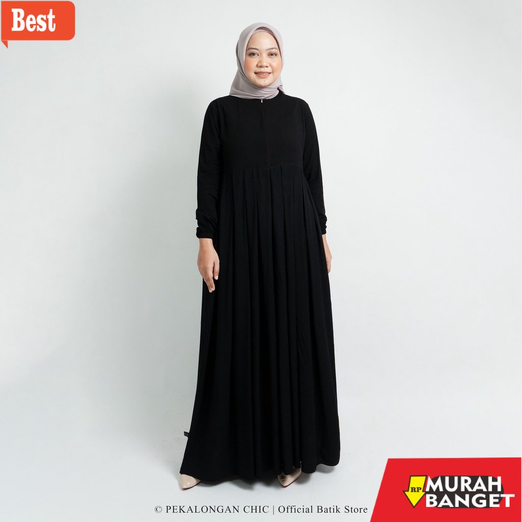 GAMIS SIZE BESAR TERBARU- GAMIS HITAM POLOS MODEL GAMIS FLOY RITLETING DEPAN TEBAL ADEM / GAMIS RAYO