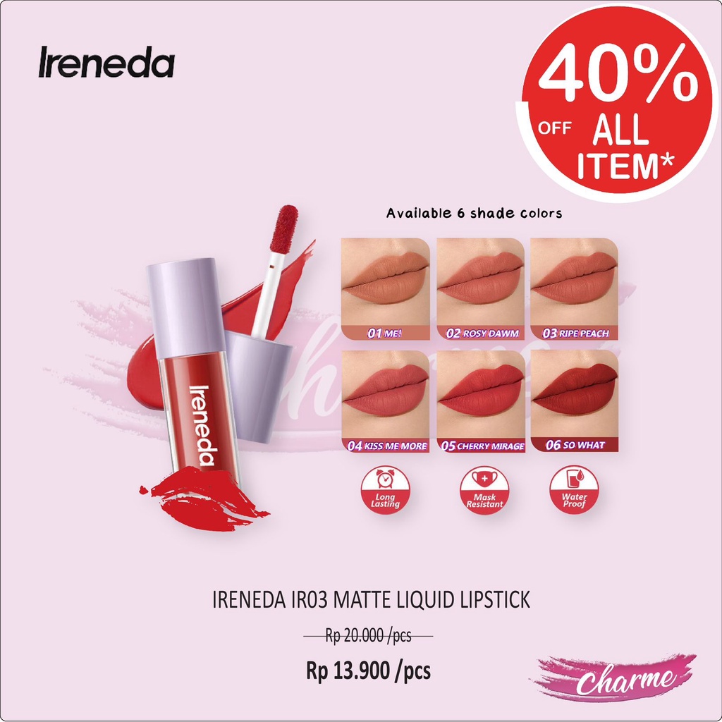 (READY &amp; ORI) IRENEDA Matte Liquid Lipstick Waterproof LipMatte - IR03