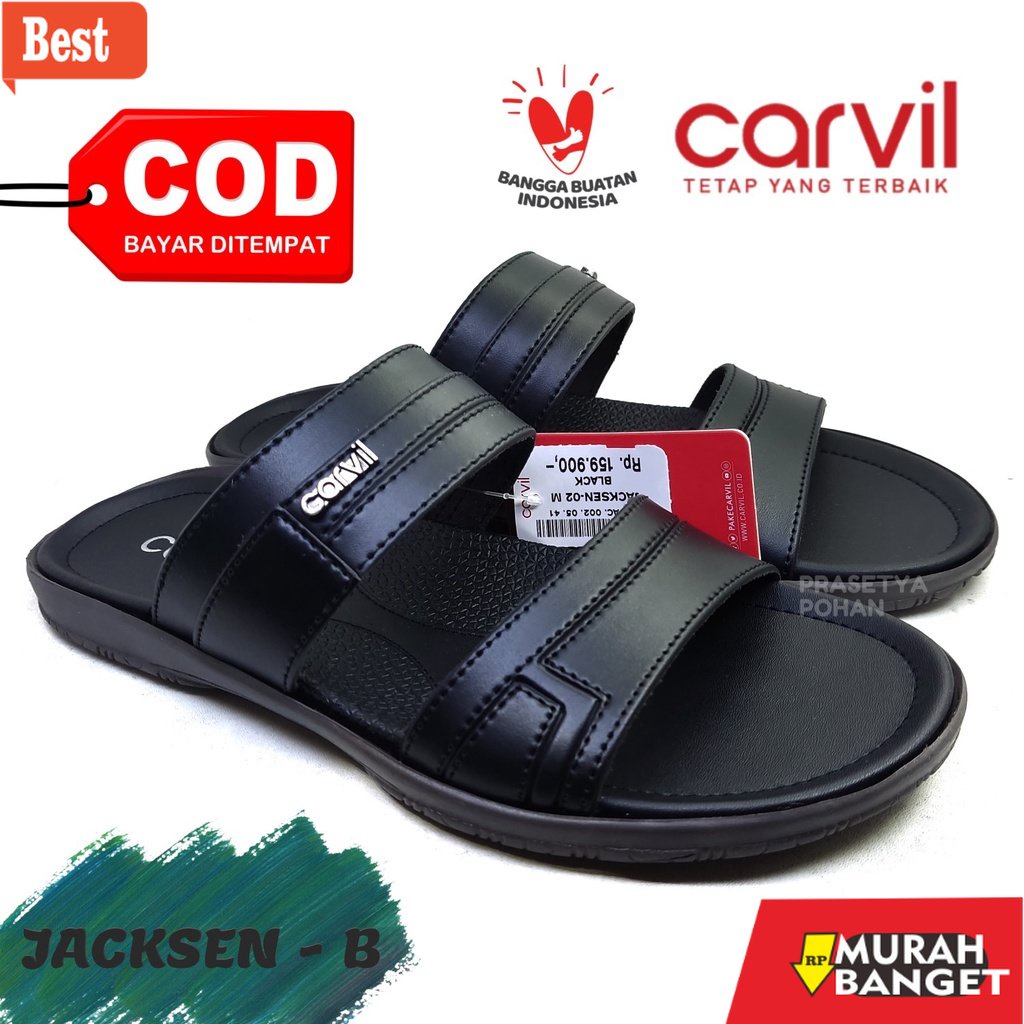 Cocok buat lebaran- Sandal Kulit Pria Slop Carvil Original - Sendal Slide Pria Kulit Original Carvil