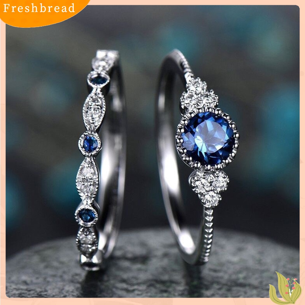 {In Stock} 2Pcs/Set Wanita Berlian Imitasi Potongan Bulat Cubic Zirconia Jari Cincin Perhiasan Pernikahan