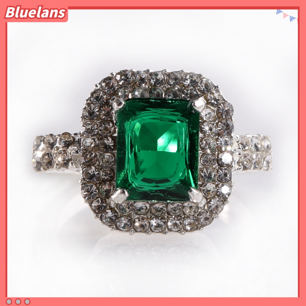 {In Stock} Wanita Zirkon Hijau Perak Disepuh Cincin Fashion Pernikahan Bague Perhiasan Hadiah