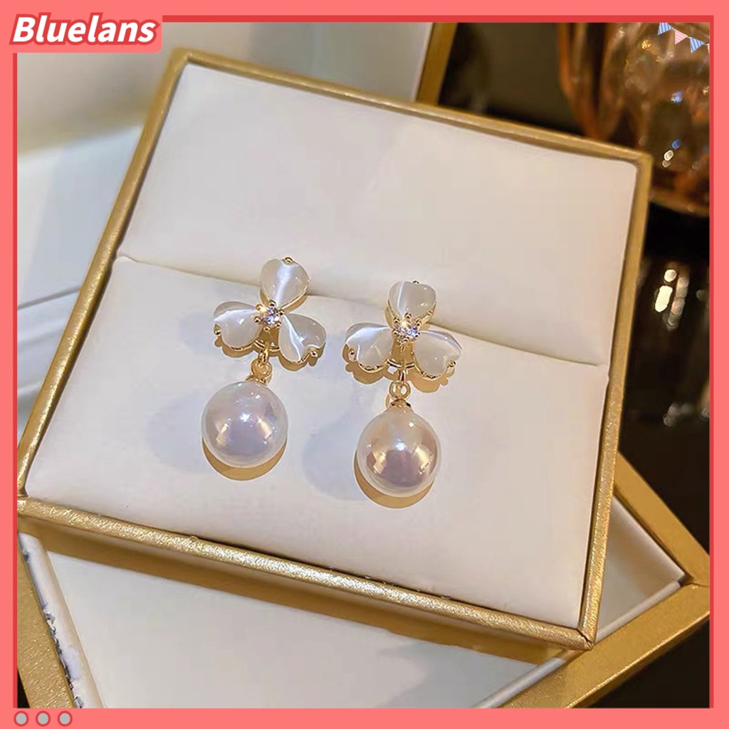 {In Stock} 1pasang Anting Stud Dainty Elegan Temperamen Gaya Perancis Mutiara Imitasi Opal Bunga Wanita Drop Earrings Perhiasan Aksesoris