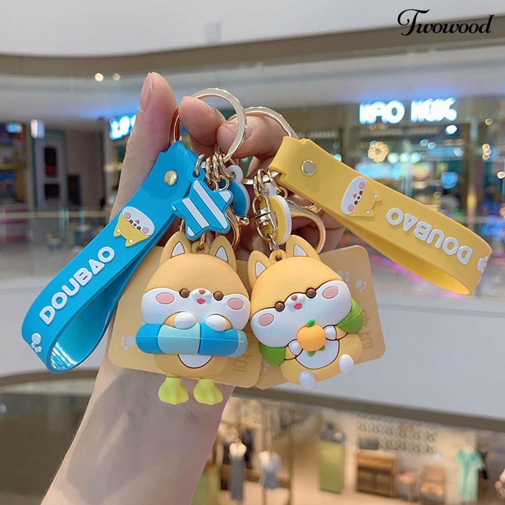 Twowood Gantungan Kunci Anjing 3D Boneka Mainan Silikon Lembut Lucu Shiba Inu Animal Car Key Ring Liontin Handbag Aksesoris