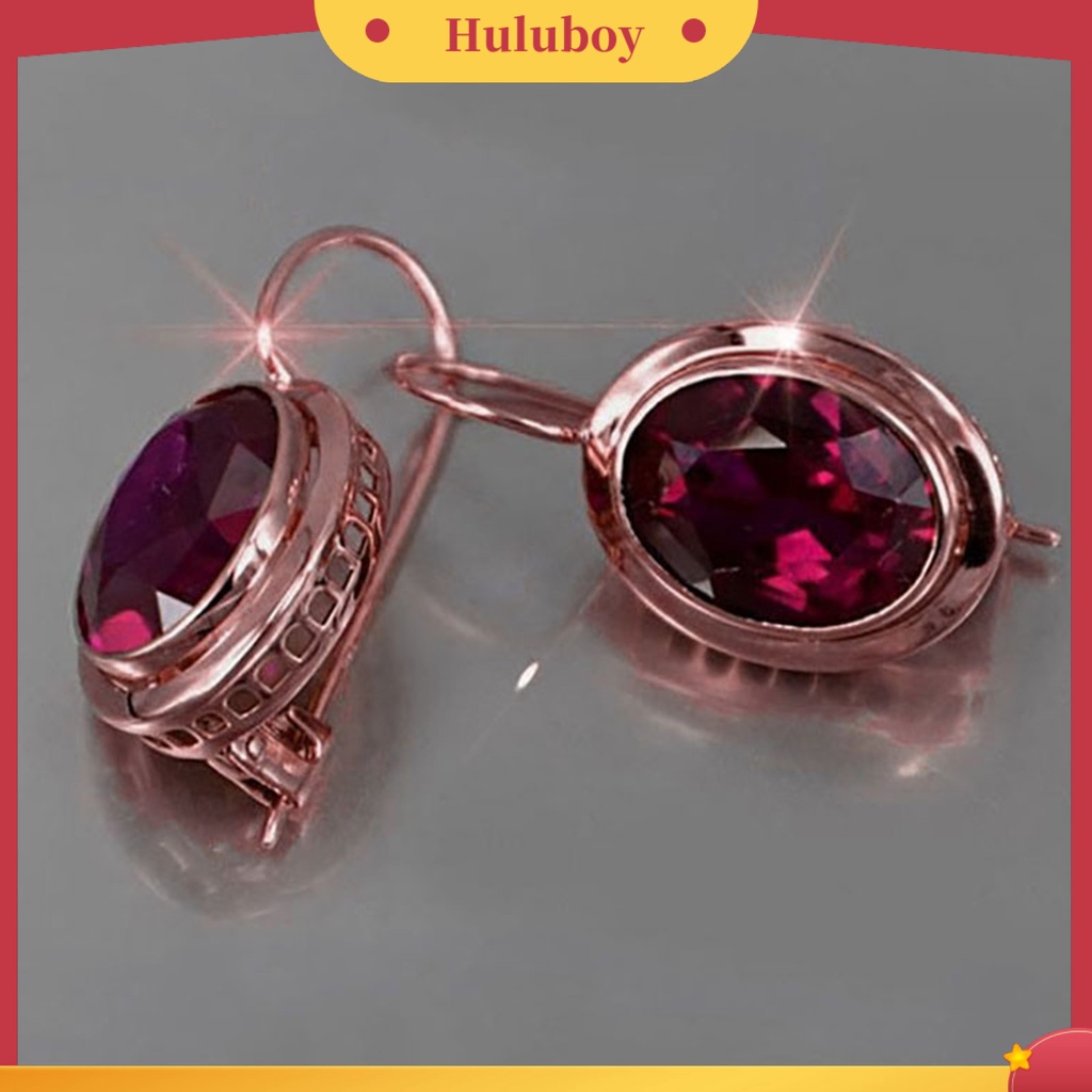 {Ready Stock} 1pasang Merah Berlian Imitasi Wanita Anting Oval Alloy Berongga Shiny Klip Anting Perhiasan Pernikahan