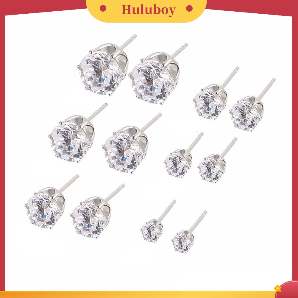 {Ready Stock} 6pasang Perhiasan Wanita Bulat Cubic Zirconia CZ Crown Ear Stud Earrings Hadiah Natal