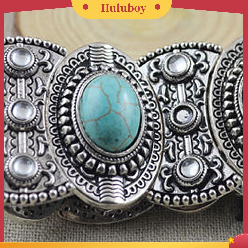 {Ready Stock} Retro Hadiah Wanita Oval Pirus Ukir Tibet Bangle Gelang Boho Perhiasan