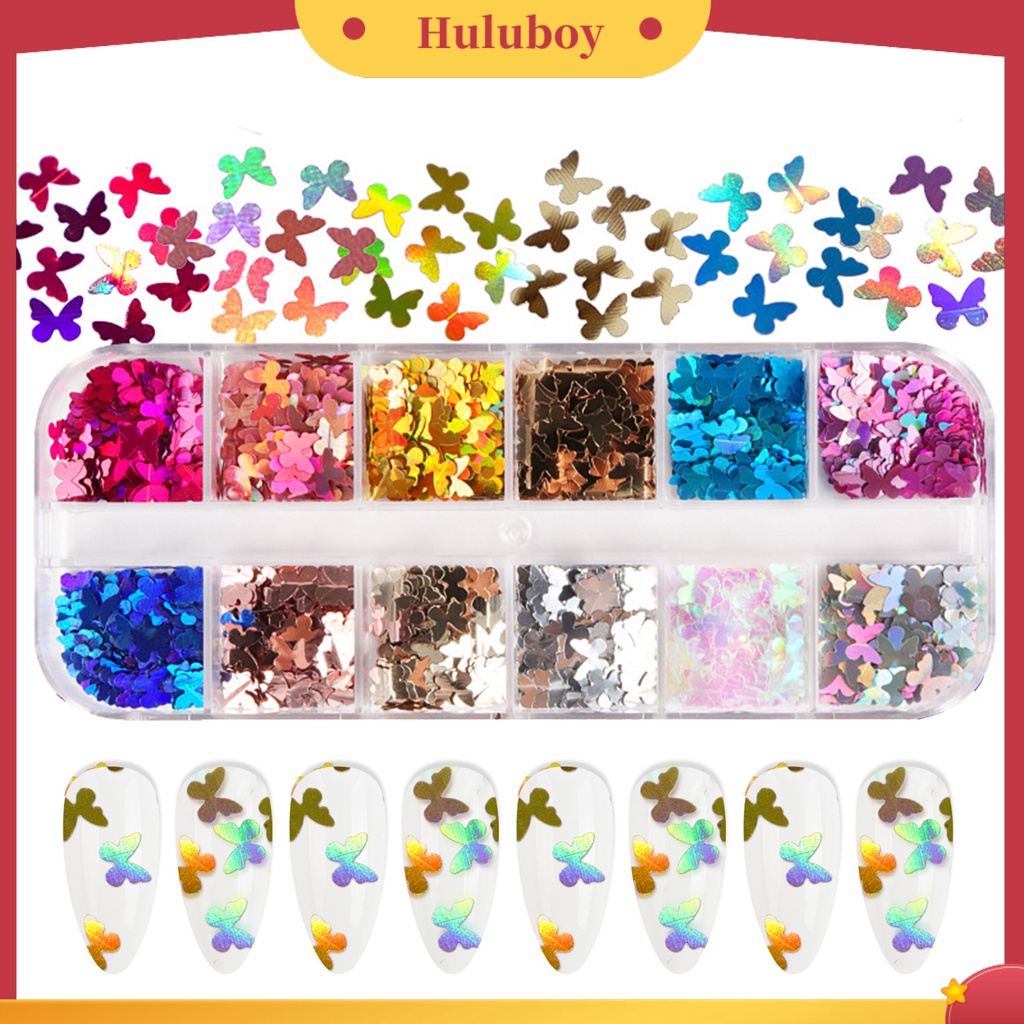 {In Stock} 12kisi/kotak Payet Kuku Indah DIY Sequin Nail Art Kupu-Kupu Ringan Untuk Musim Panas