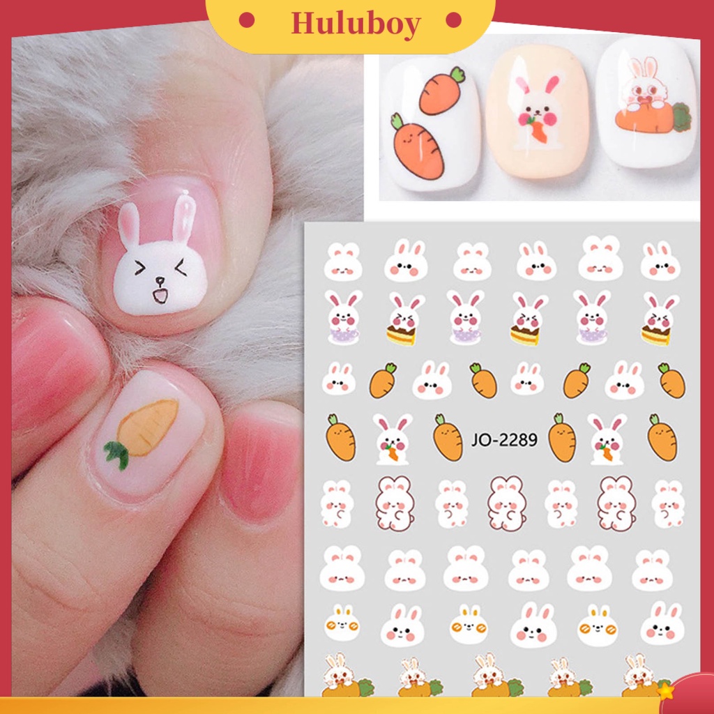 {In Stock} 2Pcs Stiker Kuku Tidak Luntur Perekat Diri Yang Dapat Dilepas DIY Eye-catching Kartun Kelinci Wortel Stiker Kuku Manicure Aksesoris Salon Kuku Supply