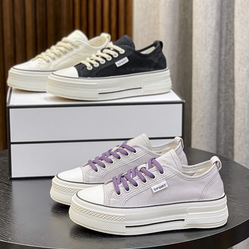 SHOEGALLERY  &quot;FREE BOX&quot;LV0273 Sepatu Kanvas Wanita Basic  Import Sneakers Kanvas Berwarna Gaya Korea