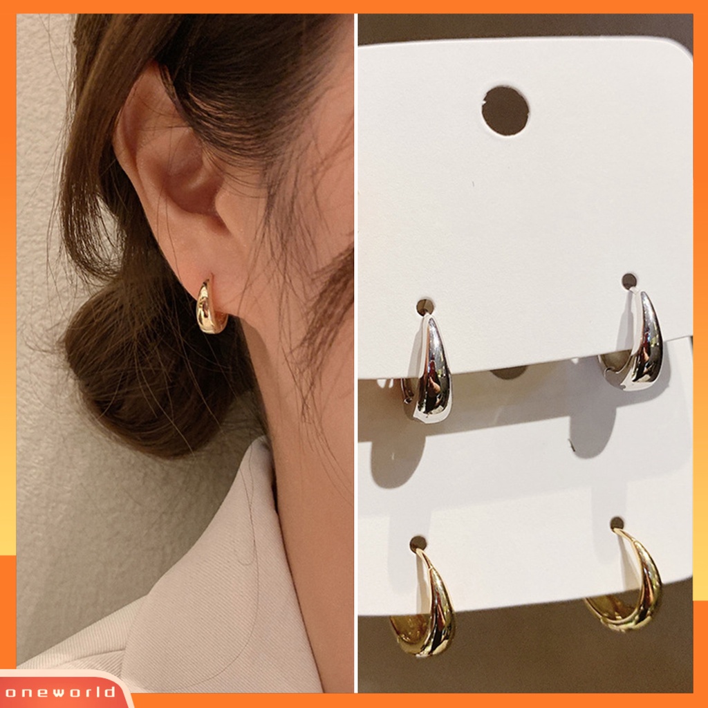 [OWR] 1pasang Anting Lingkaran Geometris Halus Tindik Kepribadian Electroplating Telinga Dekorasi Tebal Minimalis Tetesan Air Hoop Earrings Perhiasan Aksesori