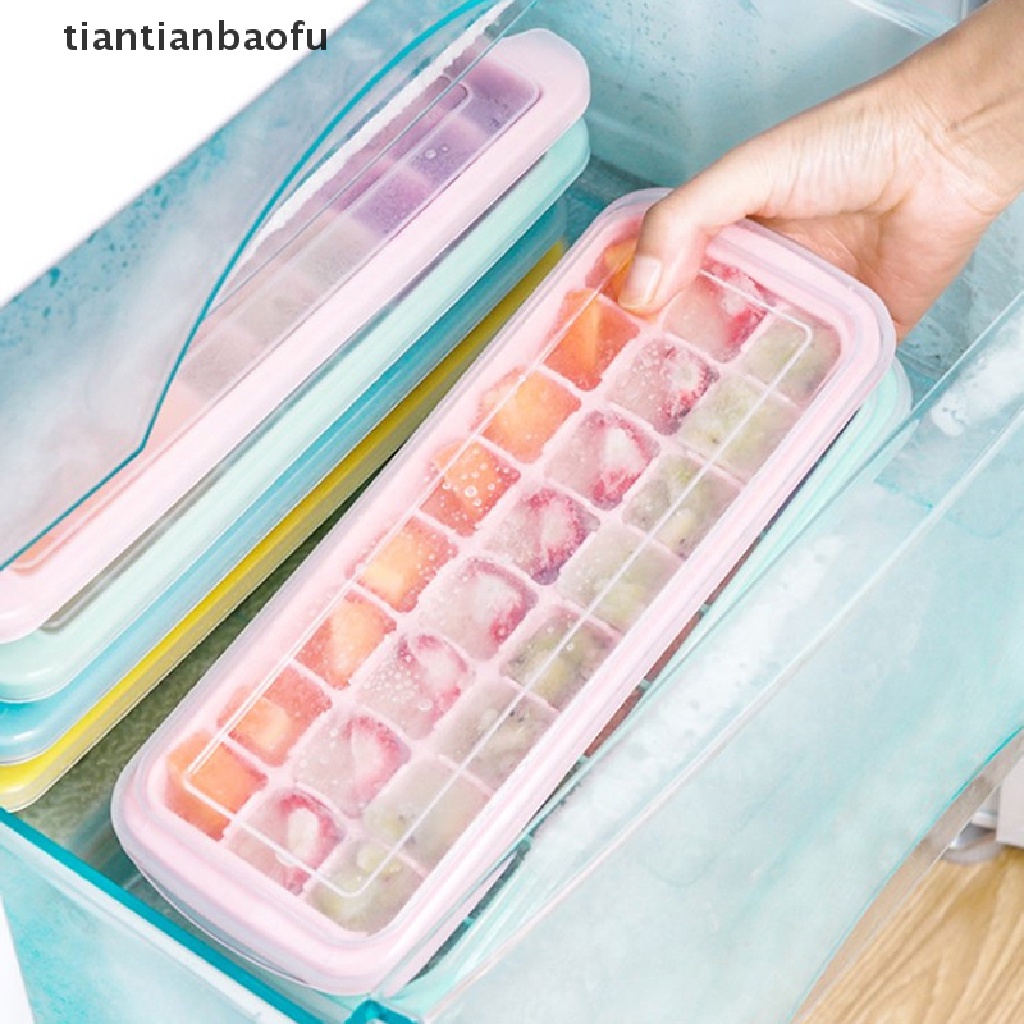 [tiantianbaofu] 24/36grids Ice Tray Silicone Es Sarang Lebah Es Batu Ice Cream Kotak Dengan Tutup Butik