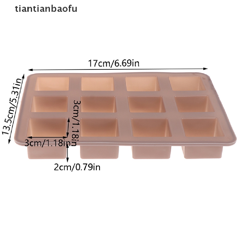 [tiantianbaofu] Cetakan Silikon Persegi Epoxy DIY Kue Dekorasi Kue Puding Jelly Cetakan Coklat 12kotak Cetakan Silikon Butik