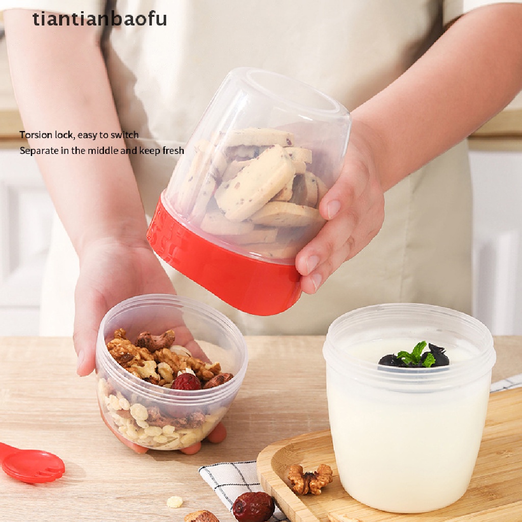 [tiantianbaofu] Dua Lapis Sarapan Oatmeal Cereal Nut Yogurt Salad Seal Cup Portable Wadah Butik