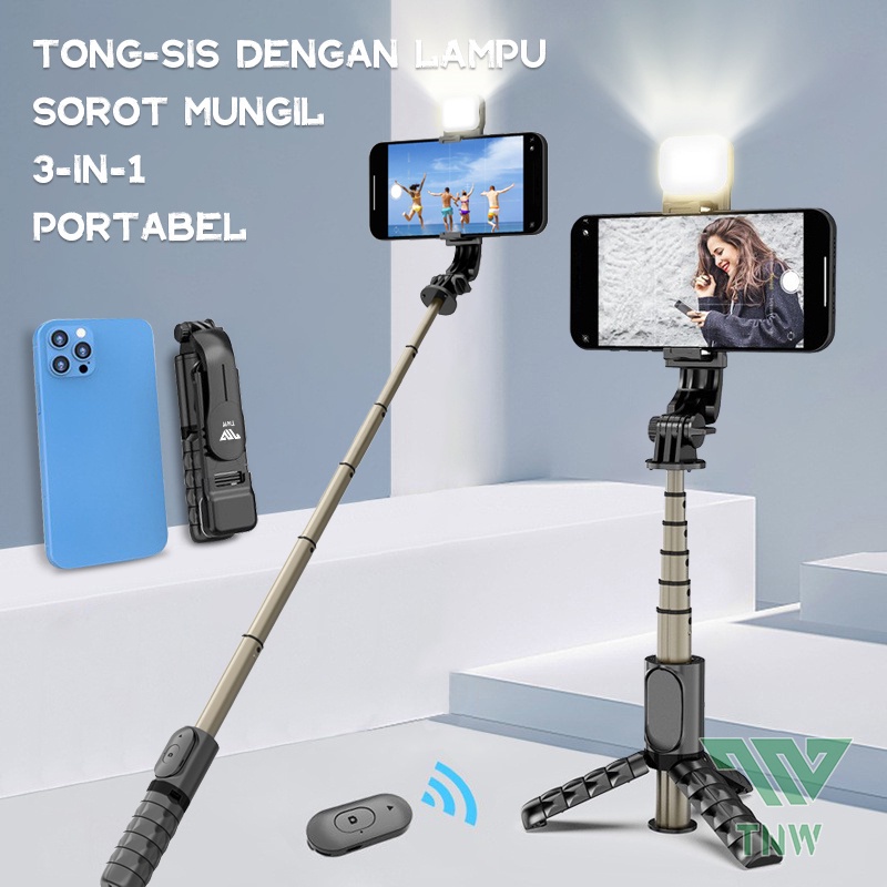 3 IN 1 Wireless Bluetooth Mini Selfie Stick Tongsis Bluetooth Tripod LED Fill Light TONGSIS