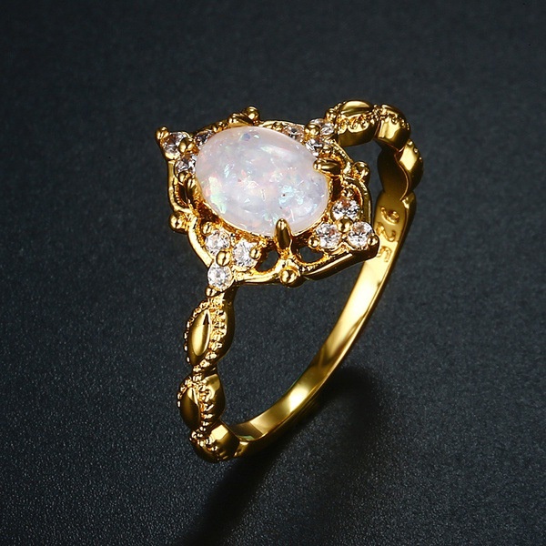 Goldkingdom Aksesoris Perhiasan Fashion Ready Stock Lapis Emas Opal Cincin Perak Gadis Ornamen