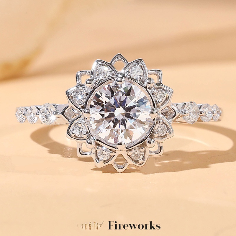 Goldkingdom Aksesoris Perhiasan Fashion Ready Stock Mosan Cincin Berlian Snowflake Series Bunga Api Cincin Perempuan