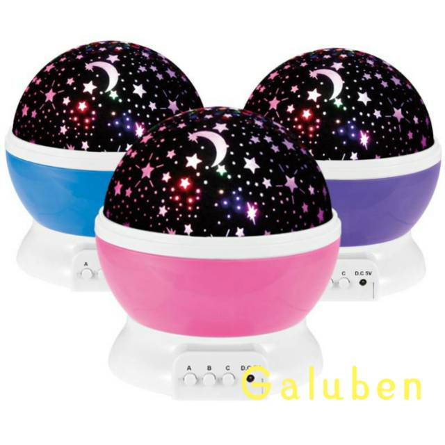 Lampu tidur proyektor Bulat motif bulan bintang hello kitty doraemon
