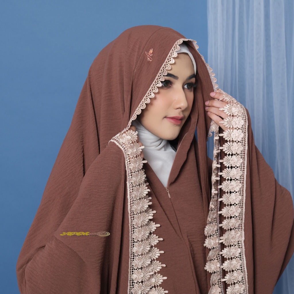 Apm Mukena Arabian 3in1 Crinkle Polos Renda Random Muat Tinggi Badan 190cm Berat Badan 95kg Premium