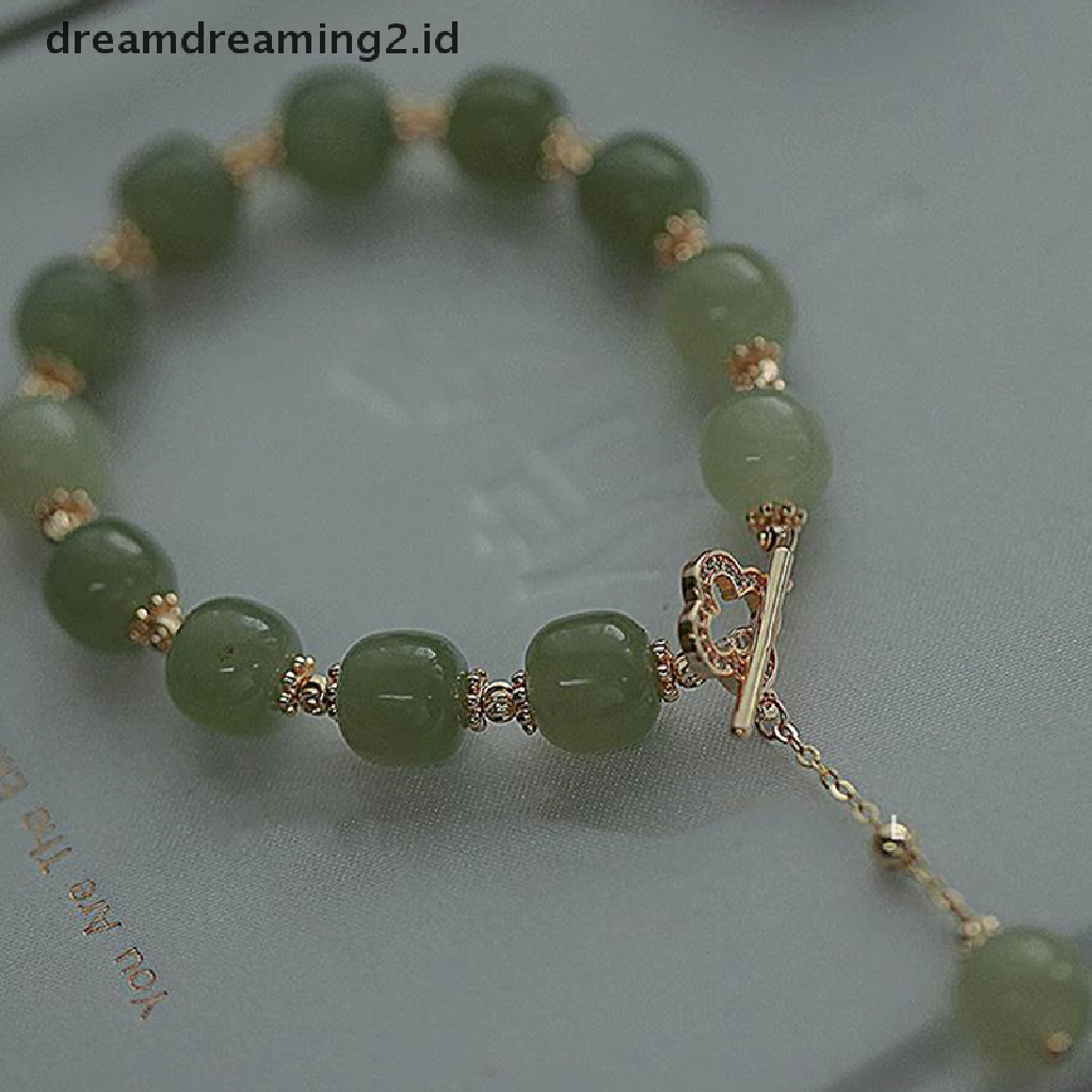 (hot) Vintage Cahaya Imitasi Hetian Jade Beaded Charm Gelang Pesta Santai Mutiara Zirkon Perhiasan Fashion Untuk Wanita Hadiah//