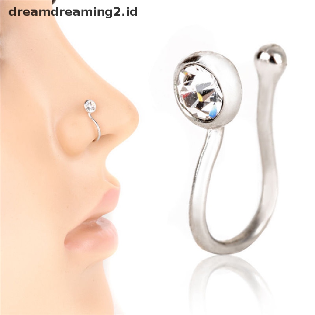 (hot) Tanpa Tindik Stainless Steel Kristal Telinga Bibir Hoop Cincin Hidung Klip Wanita Perhiasan//