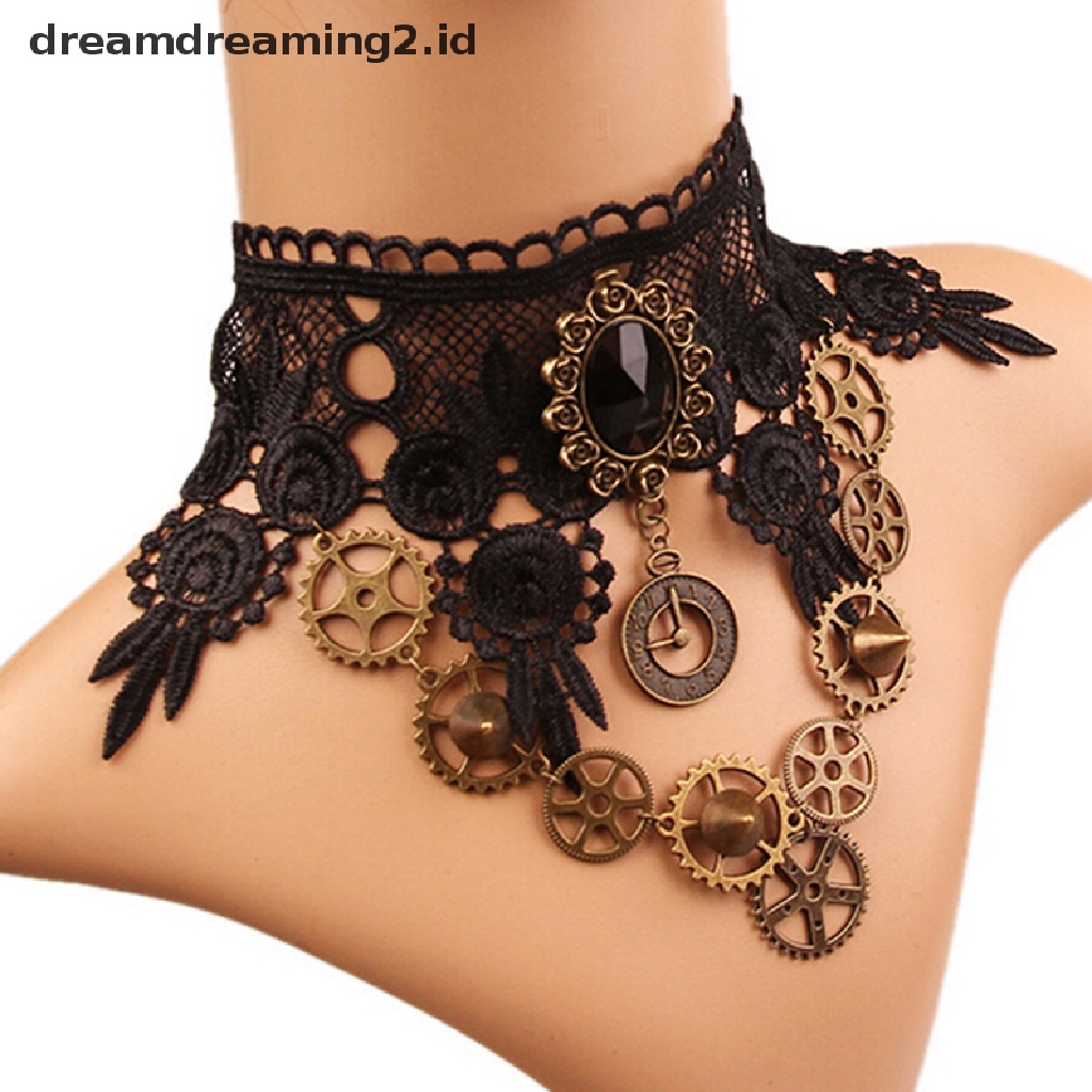 (hot) Vintage Lace Gothic Steampunk Collar Choker Liontin Kalung Pesona Perhiasan Hadiah//