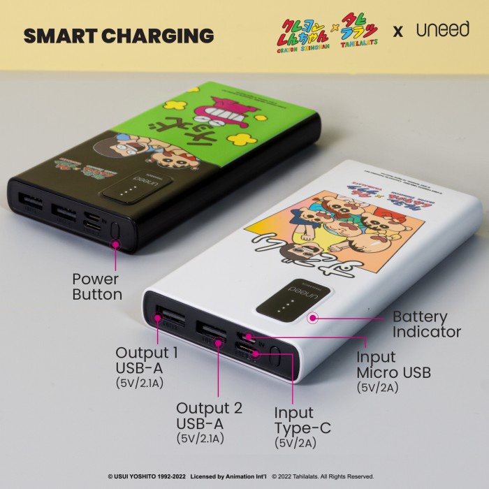UNEED Powerbank 10000mAh Crayon Shinchan x Tahilalats - Chocobi, Hitam