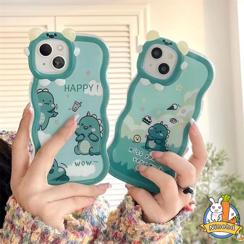 IPHONE Casing Kompatibel Untuk Iphone14 13 12 11 Pro Max X Xr Xs Max7 8 6 6s Plus Casing Ponsel Dinosaurus Hijau Lucu Little Monster Frame Bumper Pelindung Lensa Shockproof Cover Pelindung