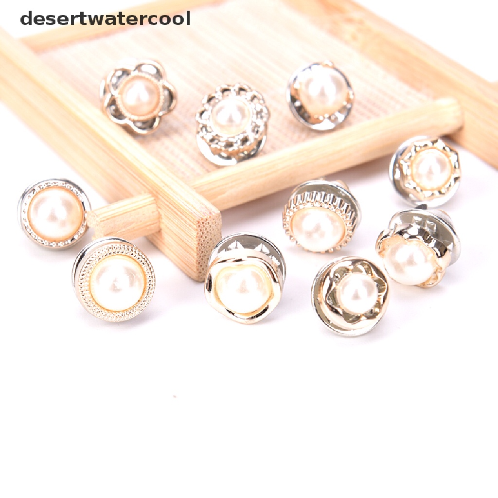 Deid 10Pcs/Set Mini Mutiara Bunga Kristal Bros Kancing Jas Kemeja Kerah Collar Pins Martijn