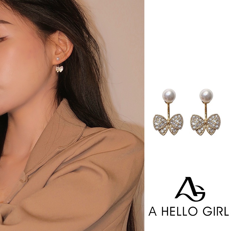 Anting Tusuk Sterling Silver 925 Desain Pita Hias Mutiaraberlian Imitasi Gaya Koreasimple Untuk Wanita