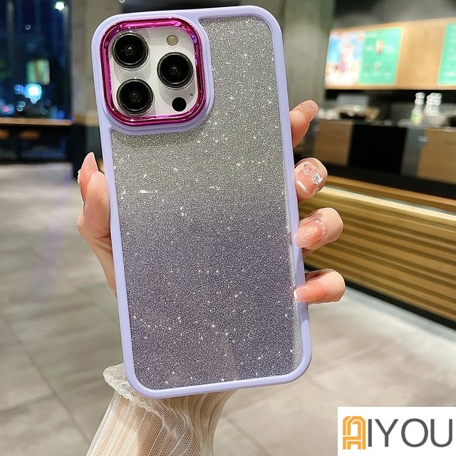 IPHONE Untuk Iphone14Plus 13 Pro Max Bling Glitter Gradiasi Ponsel Case Untuk Iphone11 12 14 Pro Max Plating Lensa Frame Perlindungan Cover