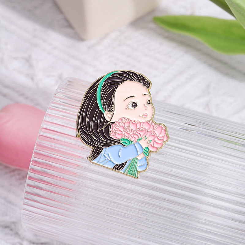 Gadis Lucu Enamel Pin Merah Muda Buket Bunga Gadis Bros Lencana Kerah Pin Packback Perhiasan Aksesoris Hadiah Untuk Teman