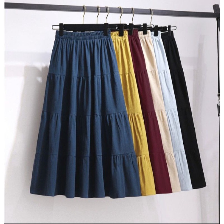 Bawahan Wanita Rok Maxy Susun Bawah Lebar Pinggang Karet Premium Tebal Tidak Menerawang