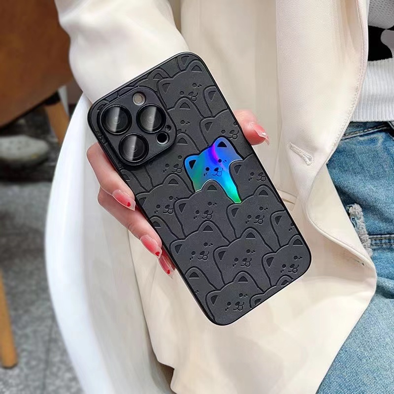 IPHONE Dilengkapi Dengan Lensa Sendiri Film Laser Bear Phone Case Iphone11 12 13 14 Pro Max Plus Sarung Case Shockproof