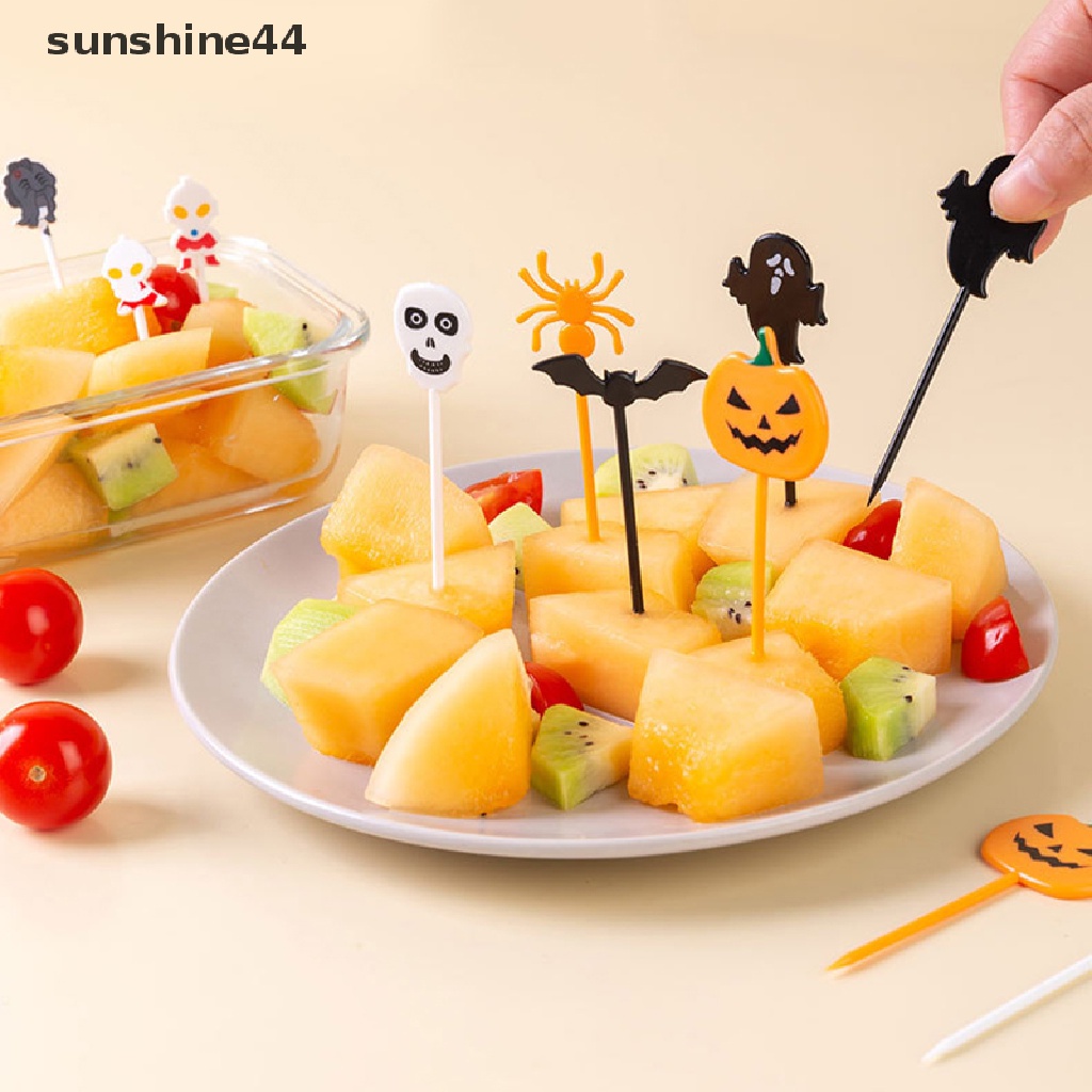 Sunshine 6/10Pcs Halloween Set Garpu Buah Ultraman Garpu Plastik Portable Kue Tusuk Gigi ID