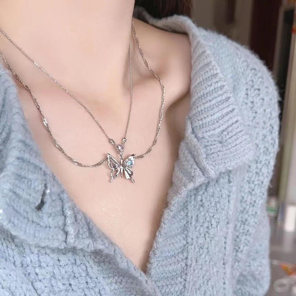 Mxbeauty Wanita Kalung Fashion Peri Perak Kreatif Elegan Temperamen Double Layer Choker