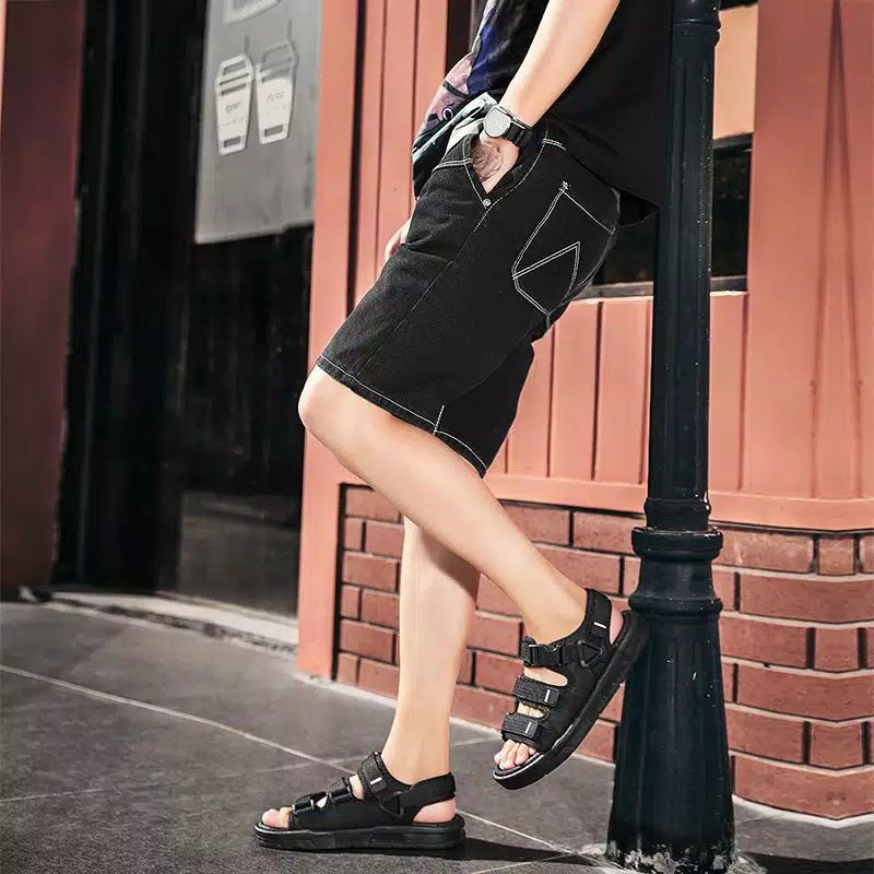 Sandal Pria Dewasa Slop Casual Distro Karet Kulit Anti Slip Empuk Polos Hitam FSH149