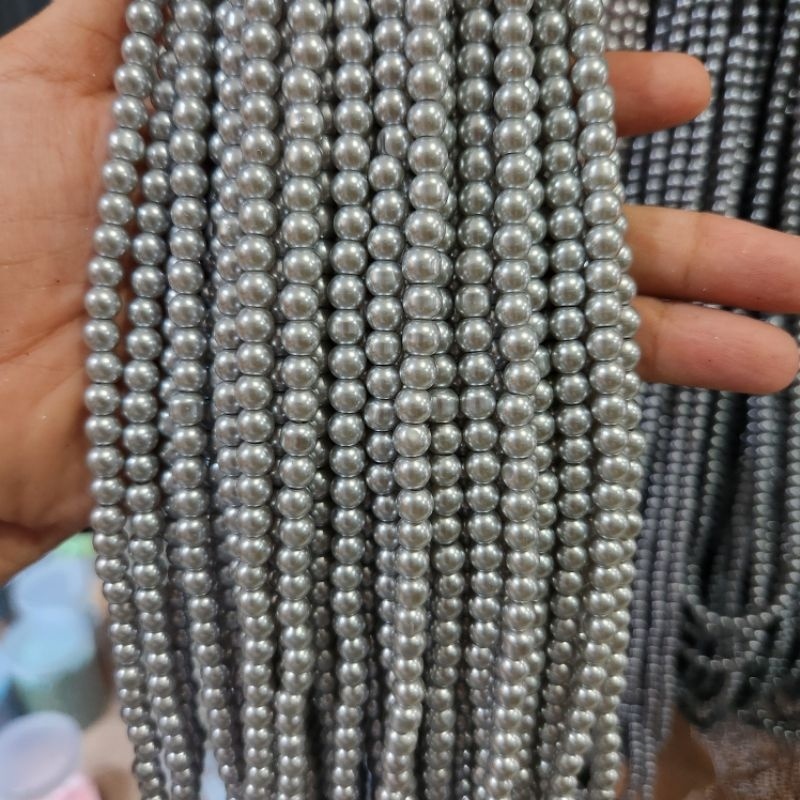 MUTIARA BERAT 4mm seri ABU ABU MUTIARA SINTETIS BERAT mutiara jahit per KALUNG