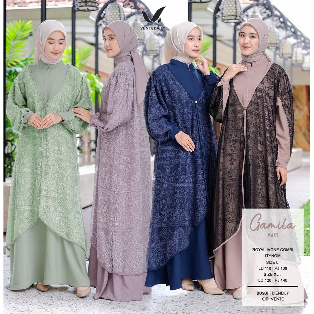 Gamila Maxy Gamis Cantik Semi Outer By Ventedaily | Gamis Untuk Lebaran Terbaru | Gamis LD 110 & 120