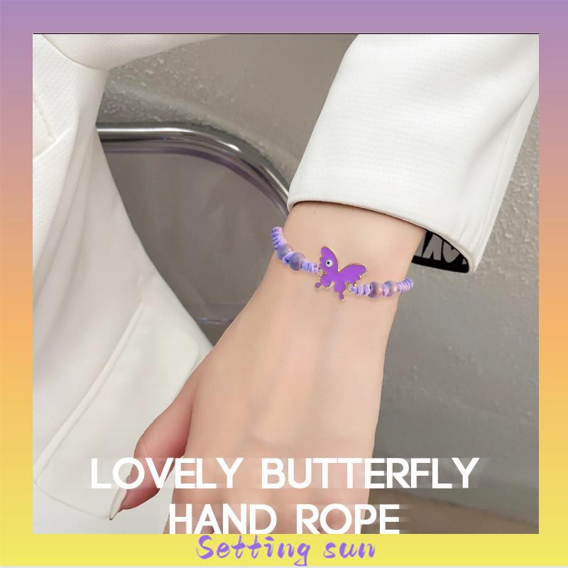 Gelang serut kupu-kupu Adjustable Tali gelang yang dikepang Aksesoris Fashion TN