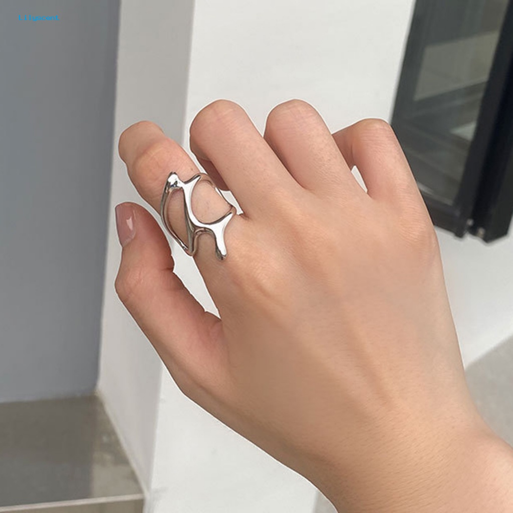 Lilyscent Padat Cincin Perempuan Aksesoris Perhiasan Dilubangi-out Logam Dewasa Cincin Geometris