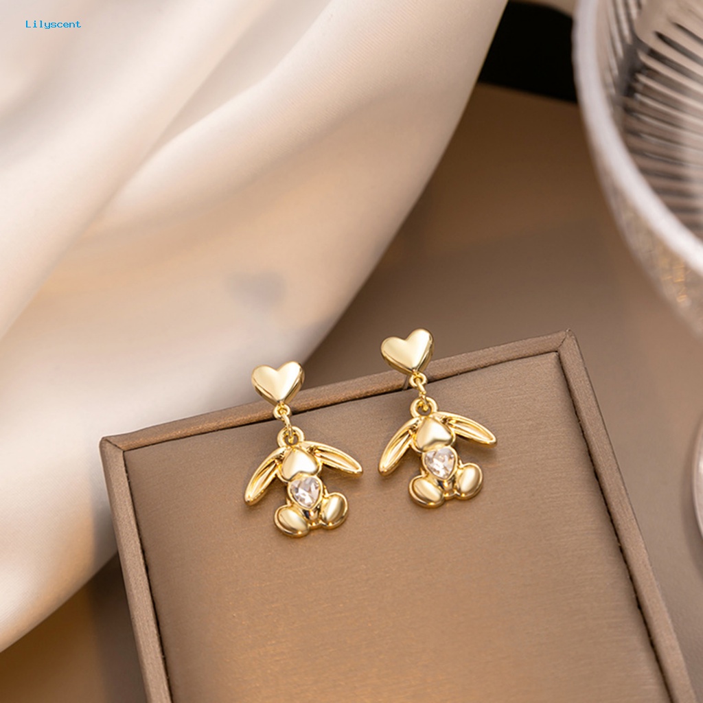 Lilyscent 1pasang Anting Wanita Eye-catching Prom Persediaan Kelinci Bertelinga Besar Dengan Zirconia Ladies Earrings Halus