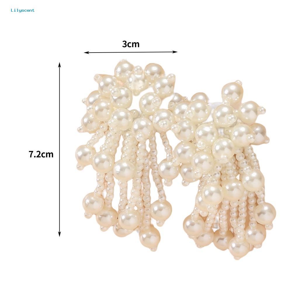 Lilyscent 1pasang Beige Drop Earrings Fashion Aksesoris Elegan Mutiara Imitasi Rumbai Stud Earrings Kepribadian