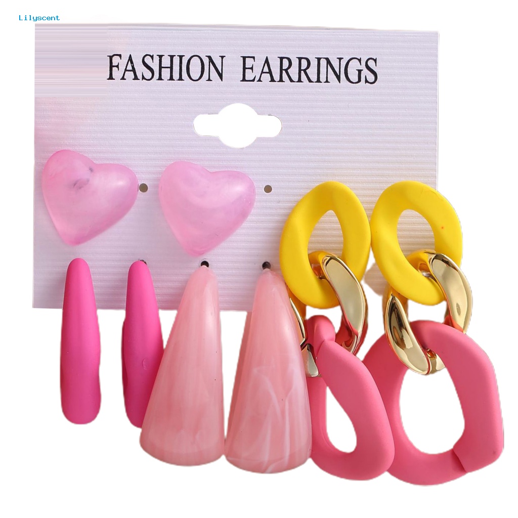 Lilyscent 4per6pasang Warna Vibrant Menjuntai Anting Perhiasan Aksesoris Kreatif Wanita Minimalis Stud Earrings Permukaan Halus